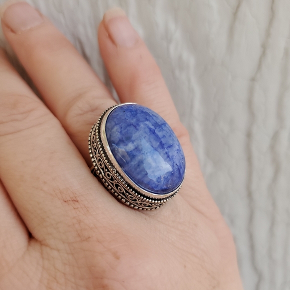 New Unique Dyed Dendritic Opal 925 Silver Ring. - Picture 7 of 7